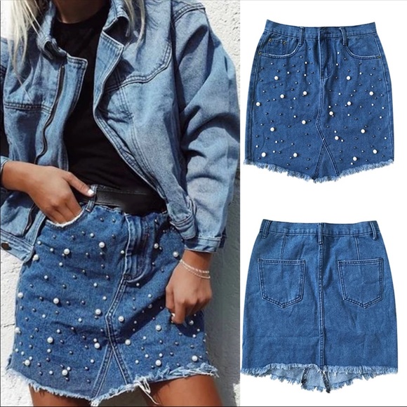 Beaded denim high waisted skirt - Picture 2 of 2